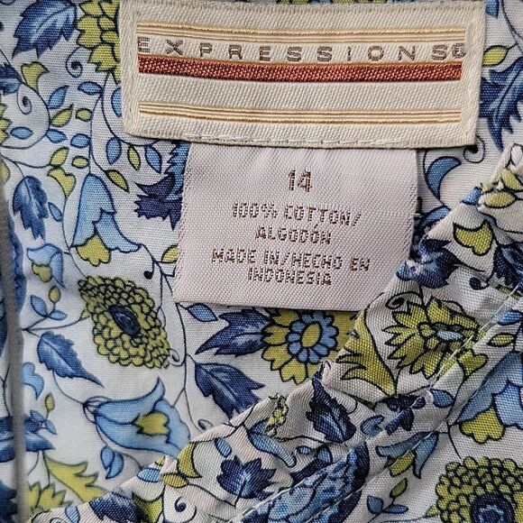 EUC Expressions50 Blue Floral Sleeveless Midi Dress Tones of Blue, Green, SZ 14 - Picture 9 of 16